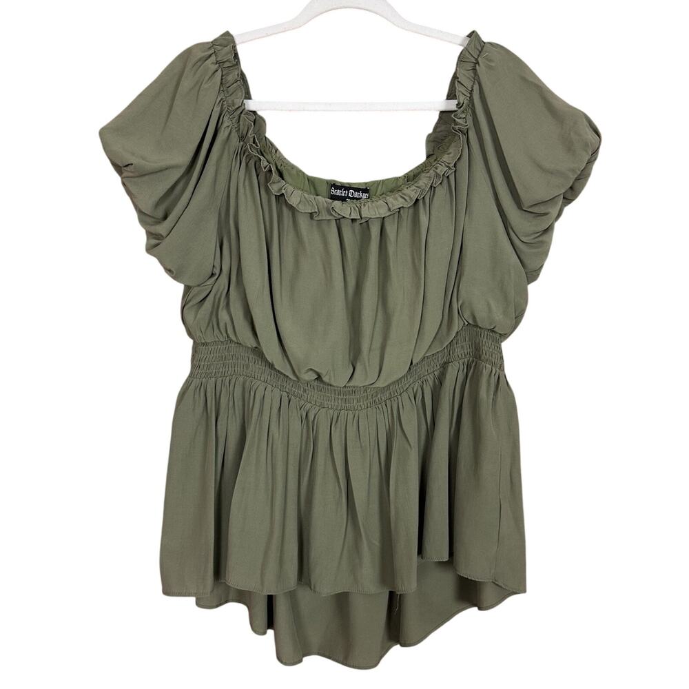 Scarlet Darkness Off Shoulder Boho Top Womens 2XL Green Peasant Witchy Fairy